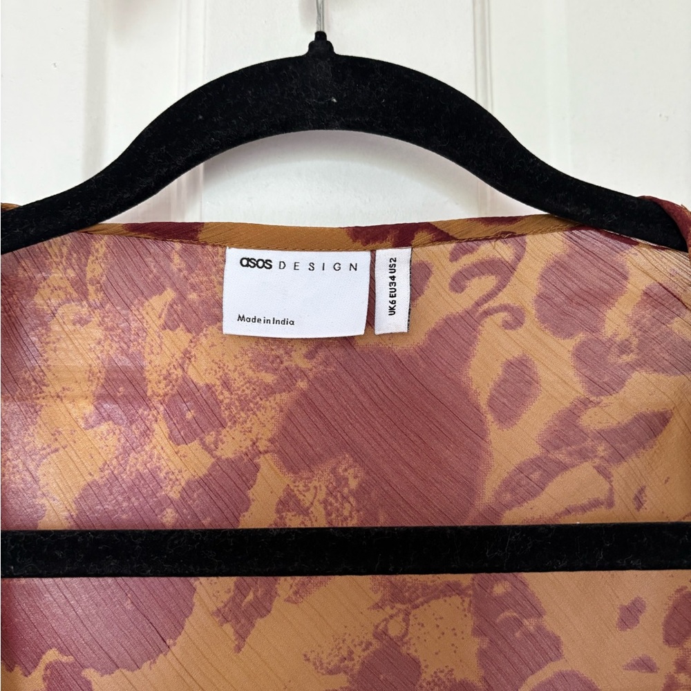 ASOS Burgundy and Mustard Floral Long Sleeve Dress - Picture 4 of 6